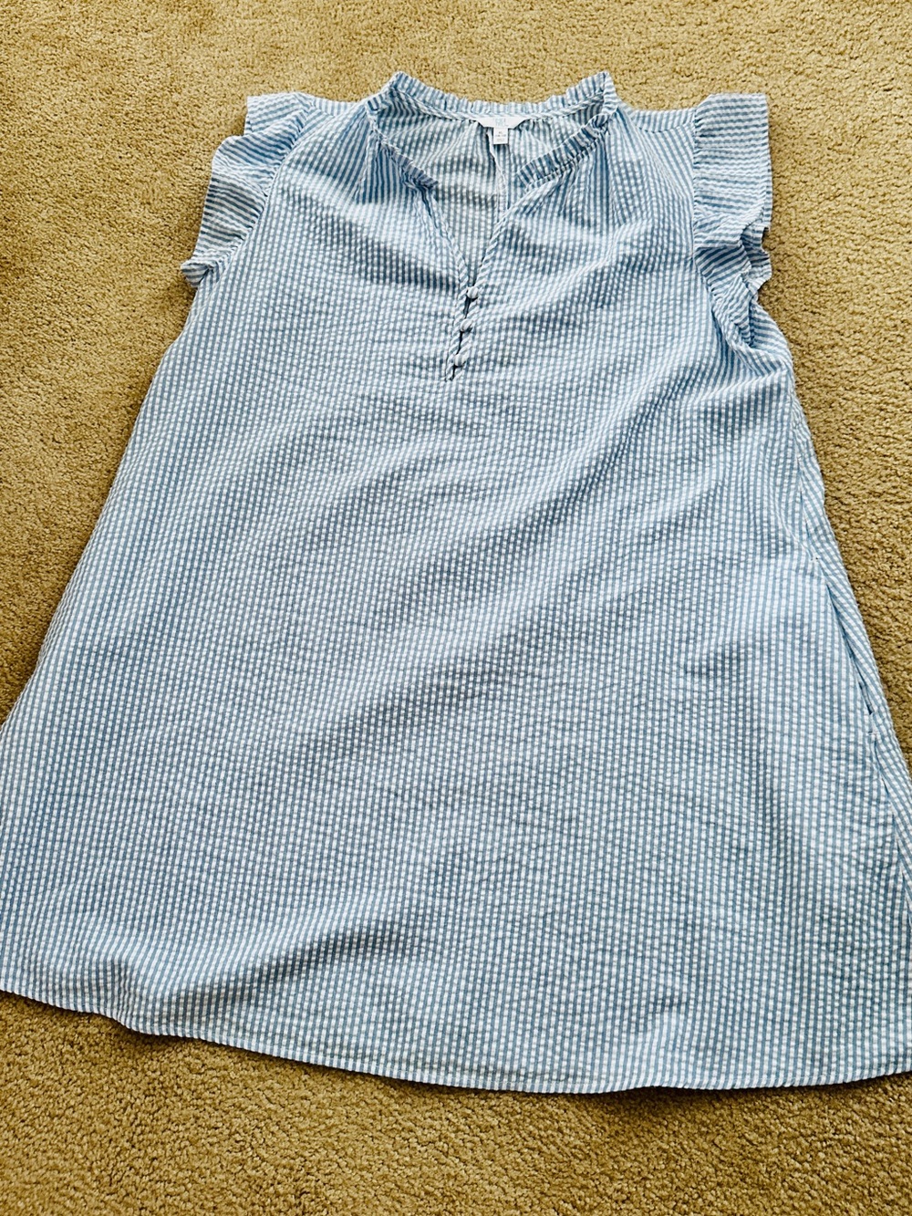 Time and Tru Light Blue and White Stripe Flutter Sleeve Mini Dress